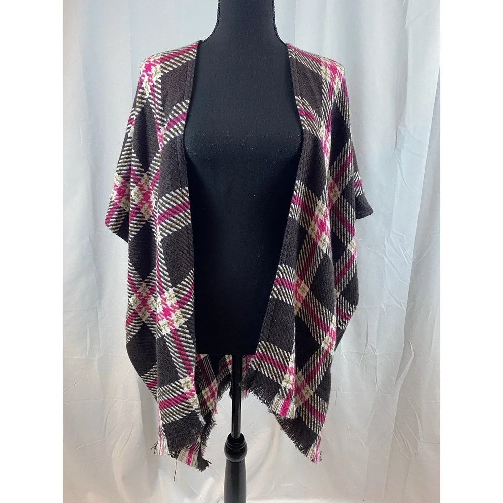 Loft Women's Size‎ XS Small Knit Plaid Wrap Shawl Fringe Detail
